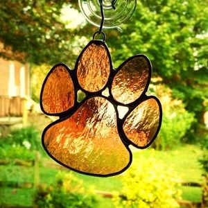 Handcrafted Stained Glass Clemson Paw Ornament